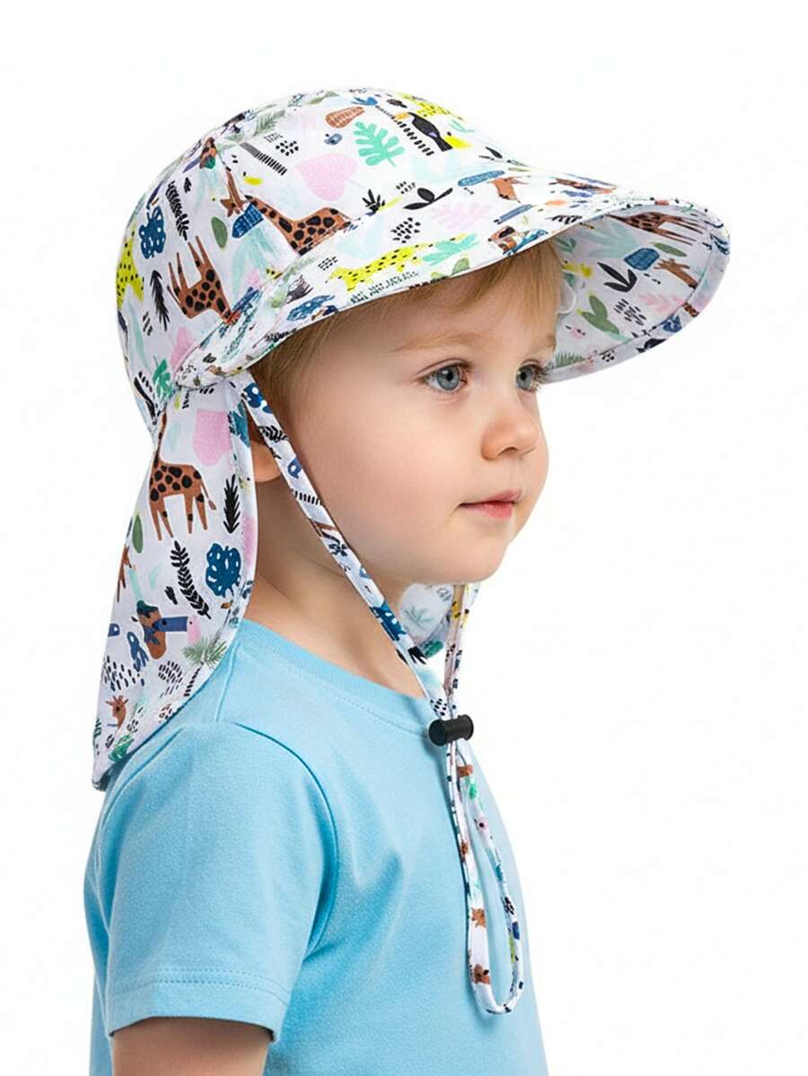 Kids Breathable Mesh Sun Hat Cartoon Animal Print UV Protection Outdoor Bucket Hat for Toddlers