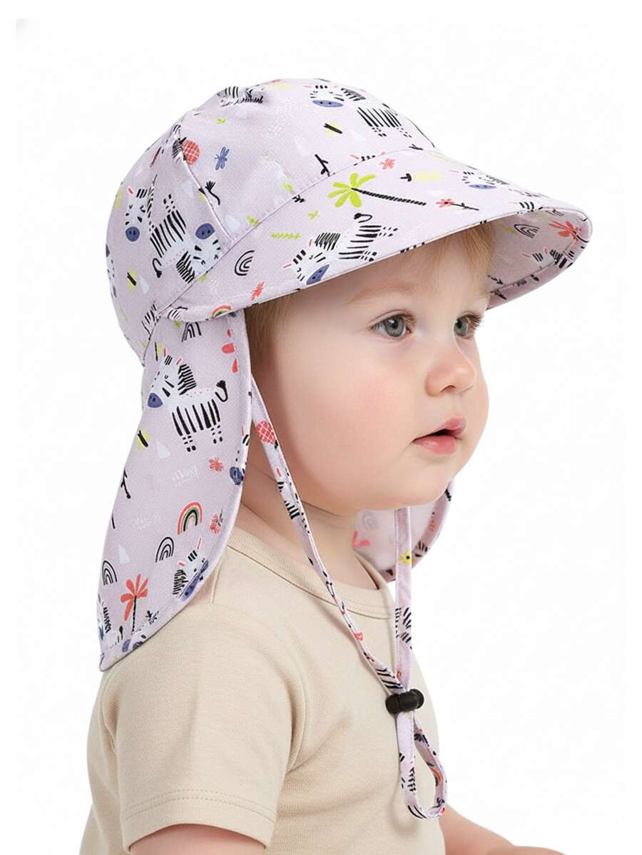 Kids Breathable Mesh Sun Hat Cartoon Animal Print UV Protection Outdoor Bucket Hat for Toddlers