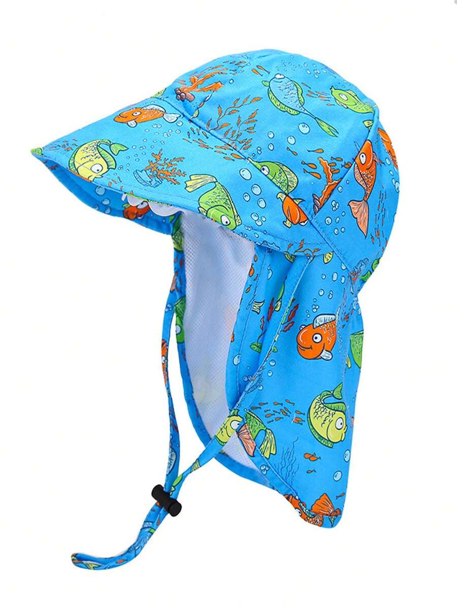 Kids Breathable Mesh Sun Hat Cartoon Animal Print UV Protection Outdoor Bucket Hat for Toddlers