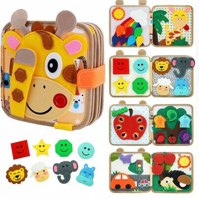 Montessori Giraffe Busy Book Sensory Learning Activity Book Fine Motor Skills Toy for Toddlers