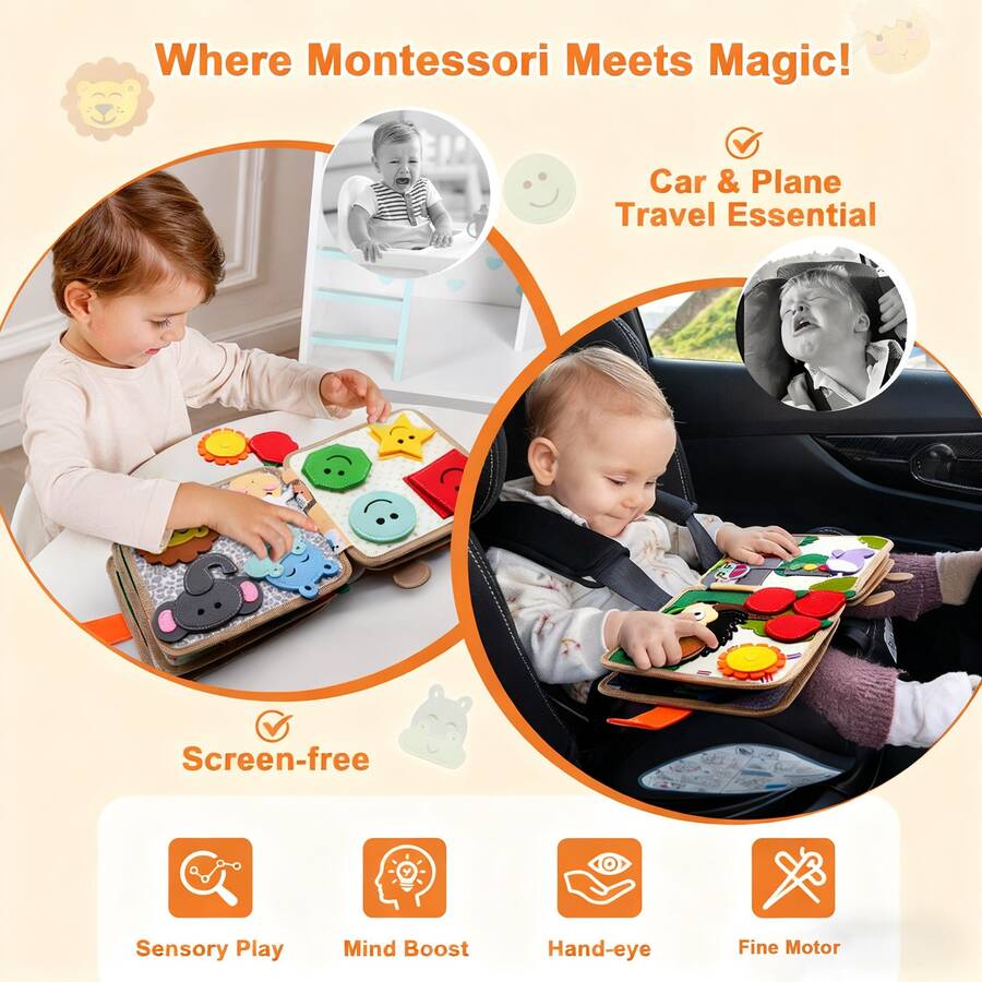 Montessori Giraffe Busy Book Sensory Learning Activity Book Fine Motor Skills Toy for Toddlers