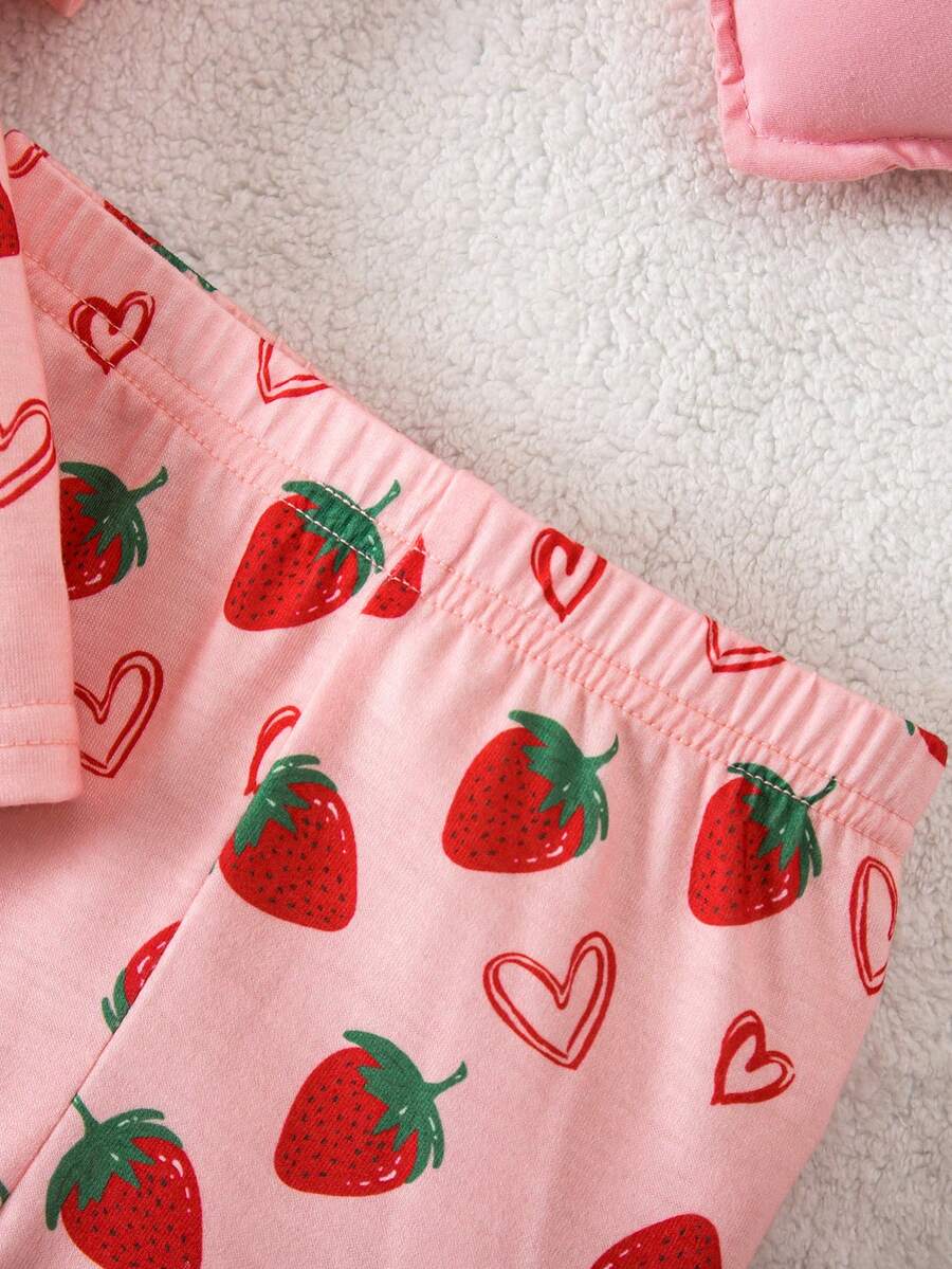 Baby Strawberry Print Short Sleeve Pajama Set for Cozy Summer Sleepwear
