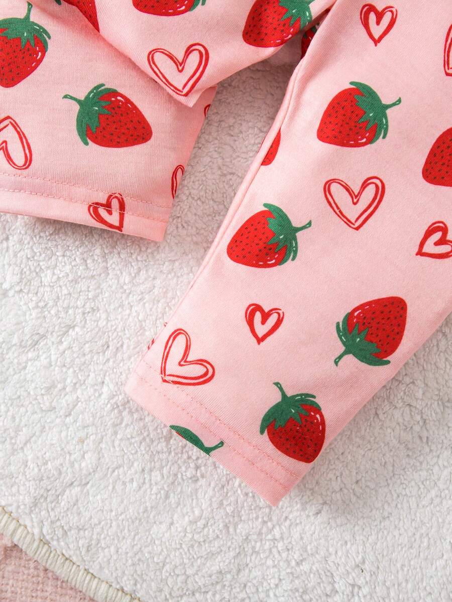 Baby Strawberry Print Short Sleeve Pajama Set for Cozy Summer Sleepwear