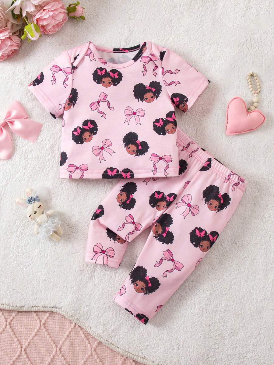 Baby Strawberry Print Short Sleeve Pajama Set for Cozy Summer Sleepwear