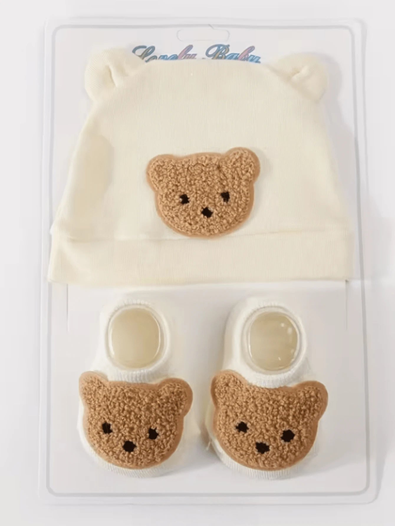2pcs Bear Ear Beanie Hat and Mittens for Cute Warm Daily Wear