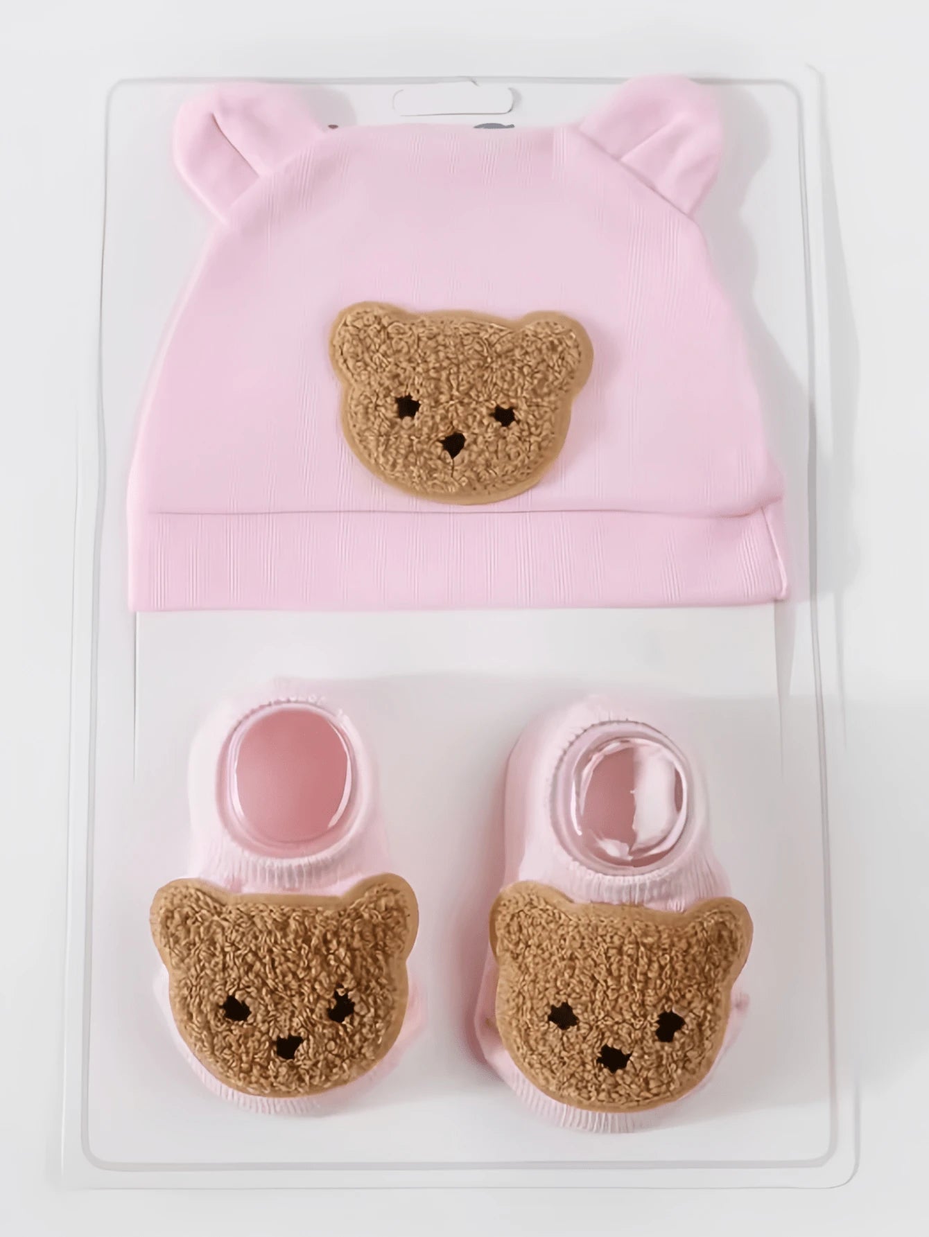 2pcs Bear Ear Beanie Hat and Mittens for Cute Warm Daily Wear