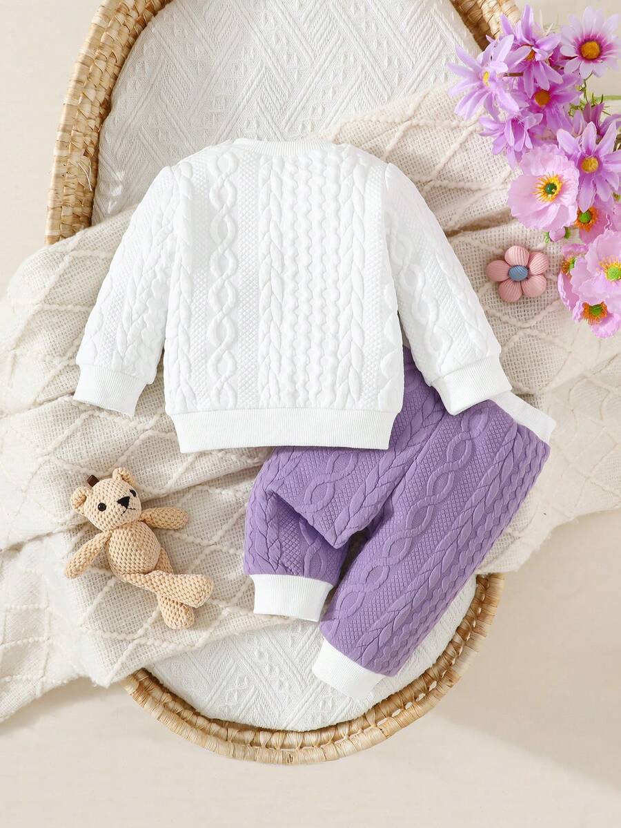 Newborn Baby Girl Bear & Bow Embroidered Long Sleeve Top & Contrast Pants 2PCS Set