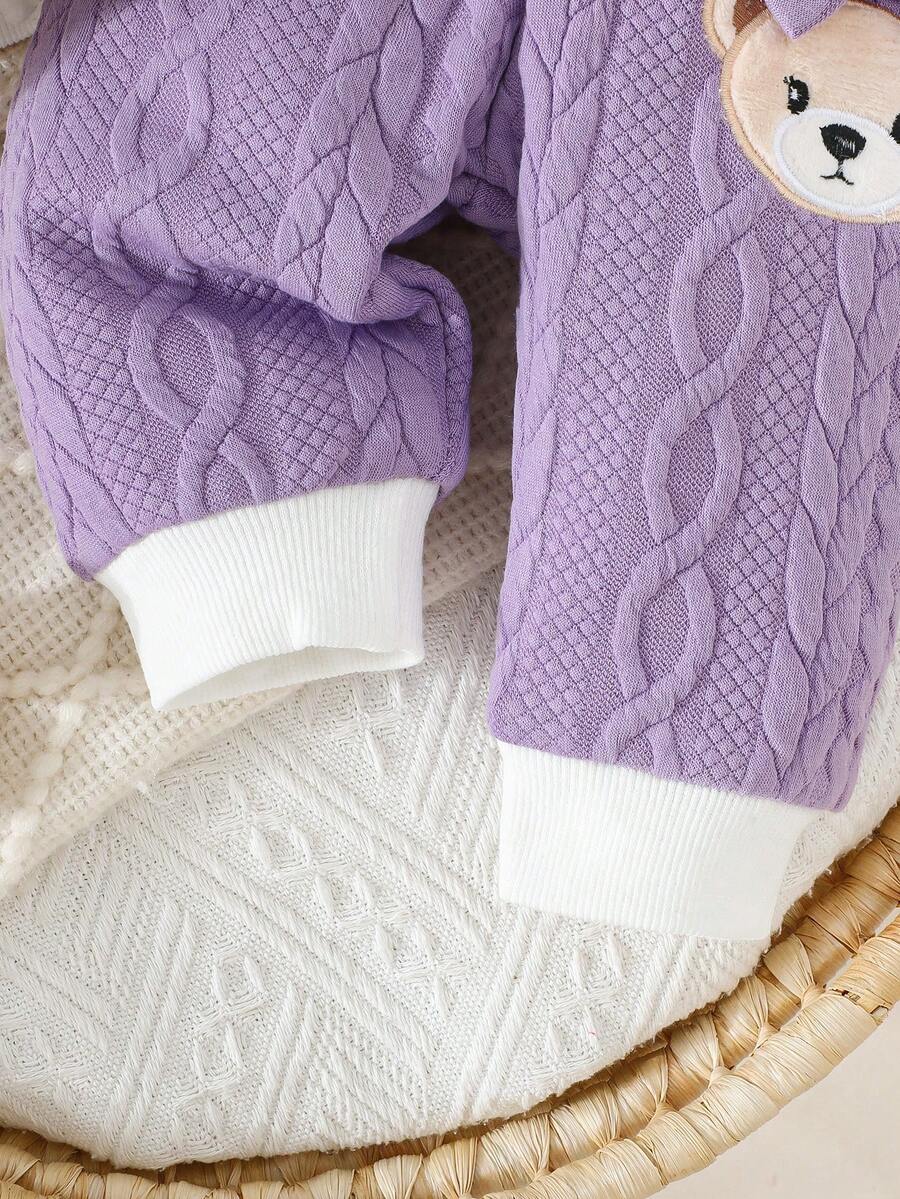 Newborn Baby Girl Bear & Bow Embroidered Long Sleeve Top & Contrast Pants 2PCS Set