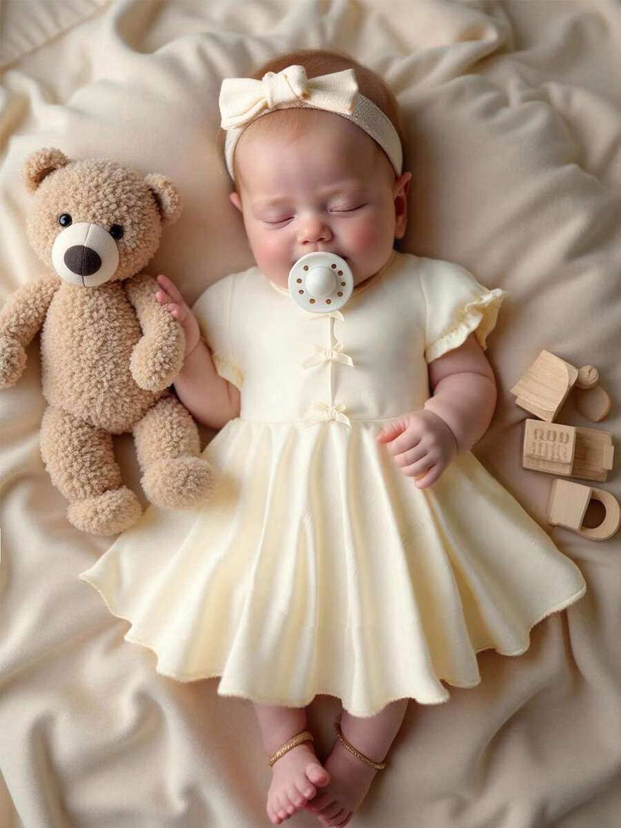 Baby Textured Princess Sleeve Dress for Elegant Spring and Summer Outings