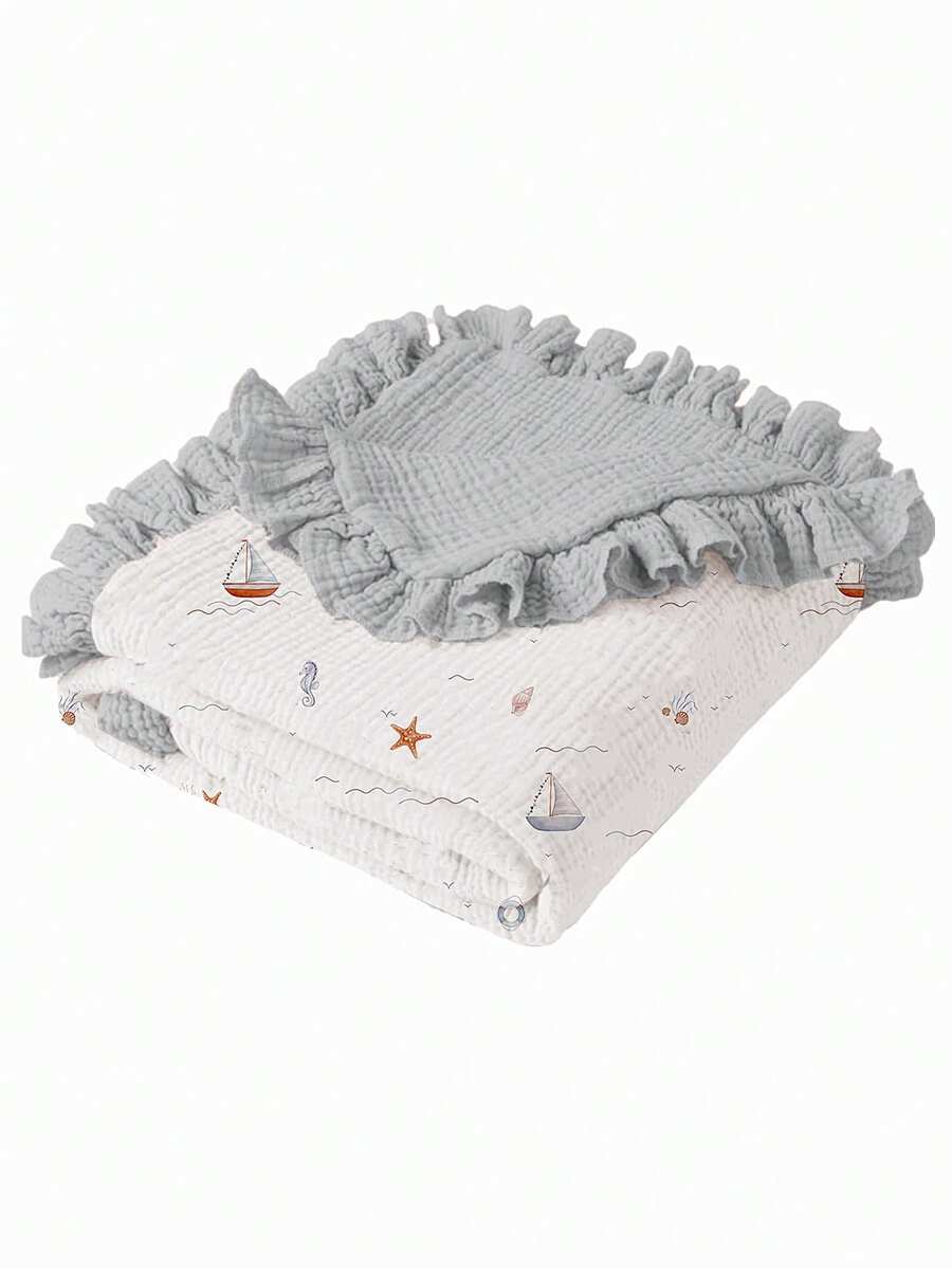 Floral Baby Cotton Blanket Soft Ruffle Edge Receiving Blanket for Newborns and Infants