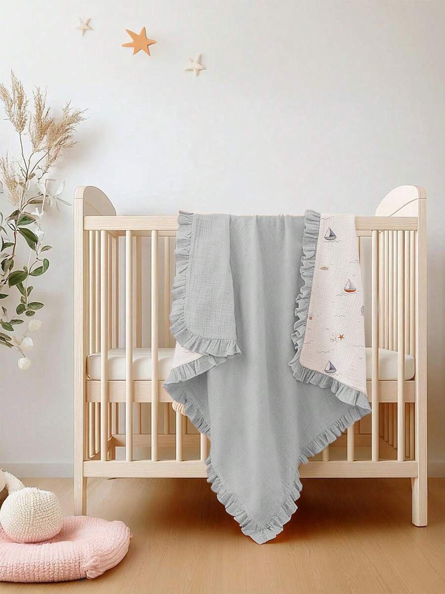 Floral Baby Cotton Blanket Soft Ruffle Edge Receiving Blanket for Newborns and Infants