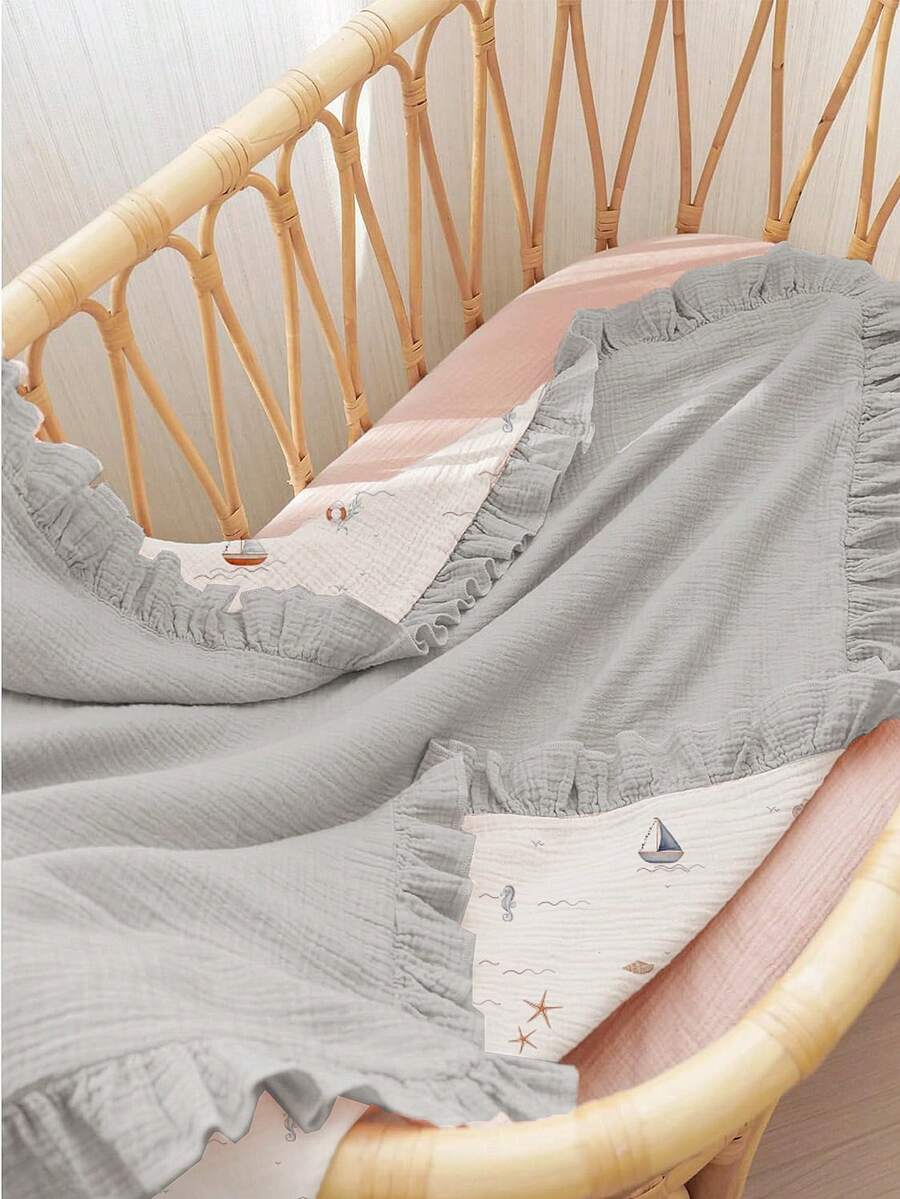 Floral Baby Cotton Blanket Soft Ruffle Edge Receiving Blanket for Newborns and Infants