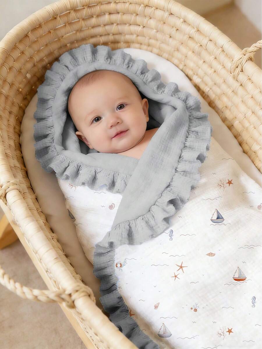 Floral Baby Cotton Blanket Soft Ruffle Edge Receiving Blanket for Newborns and Infants