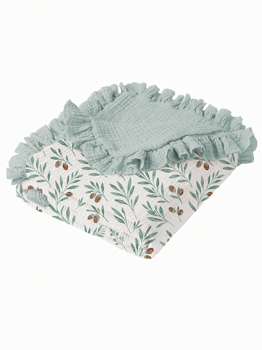 Floral Baby Cotton Blanket Soft Ruffle Edge Receiving Blanket for Newborns and Infants