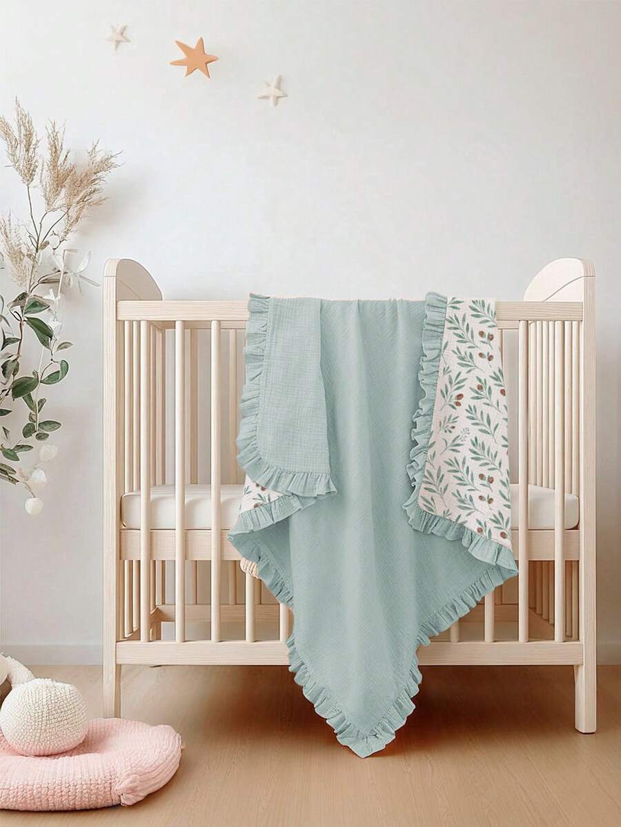 Floral Baby Cotton Blanket Soft Ruffle Edge Receiving Blanket for Newborns and Infants