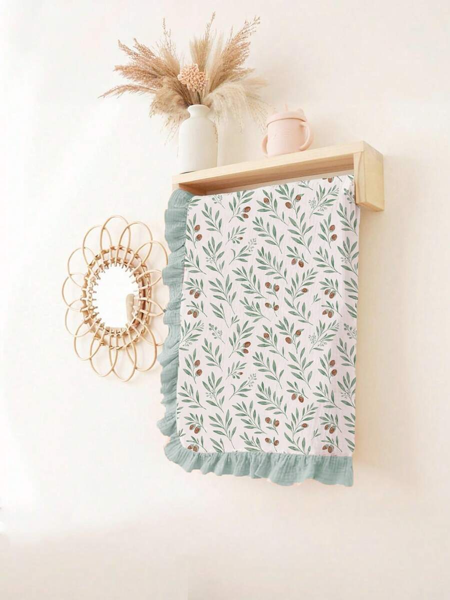 Floral Baby Cotton Blanket Soft Ruffle Edge Receiving Blanket for Newborns and Infants
