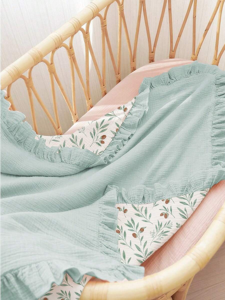 Floral Baby Cotton Blanket Soft Ruffle Edge Receiving Blanket for Newborns and Infants