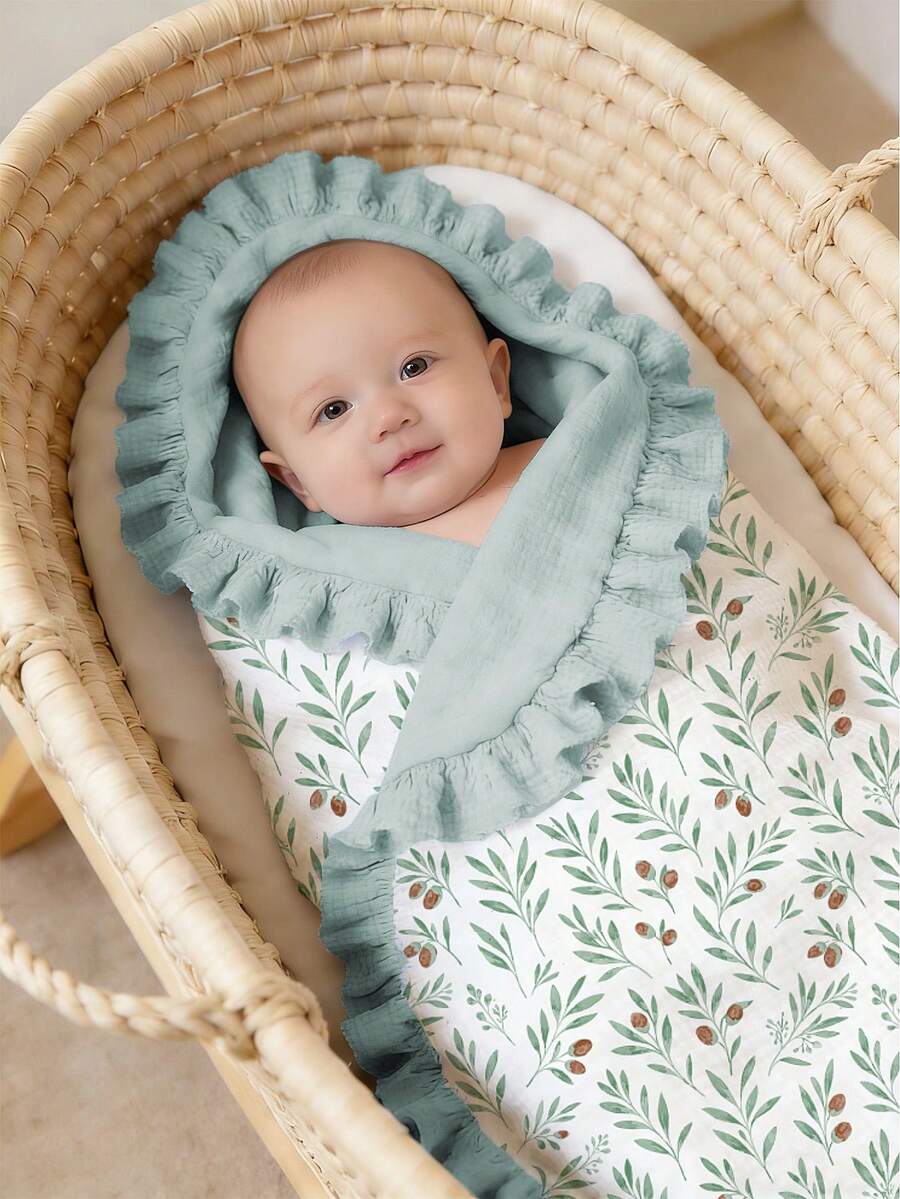 Floral Baby Cotton Blanket Soft Ruffle Edge Receiving Blanket for Newborns and Infants