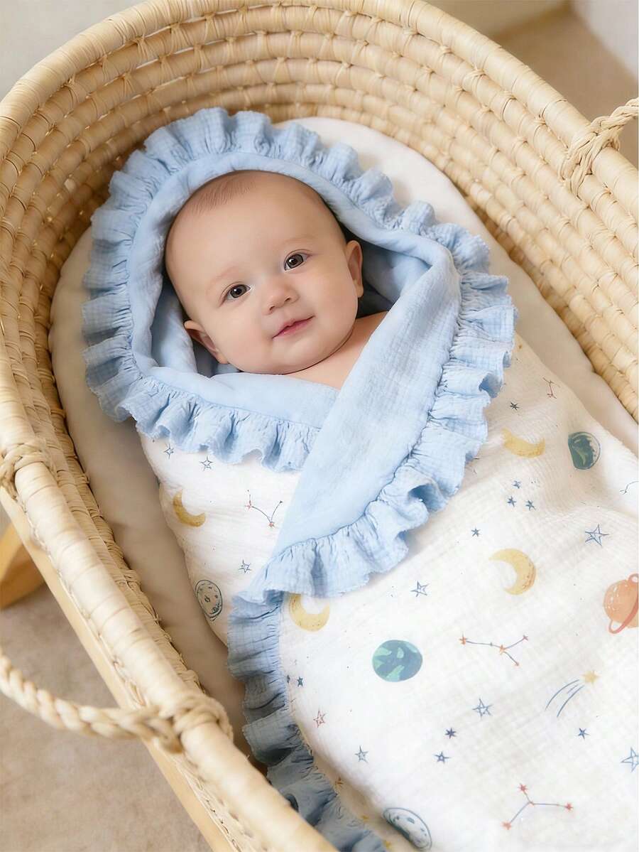 Floral Baby Cotton Blanket Soft Ruffle Edge Receiving Blanket for Newborns and Infants