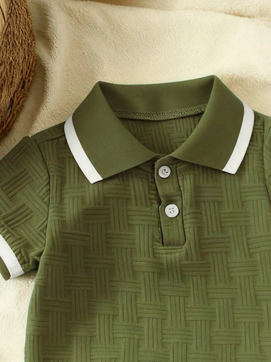 Stylish Baby Boy Solid Color Jacquard Top and Matching Shorts Summer Set