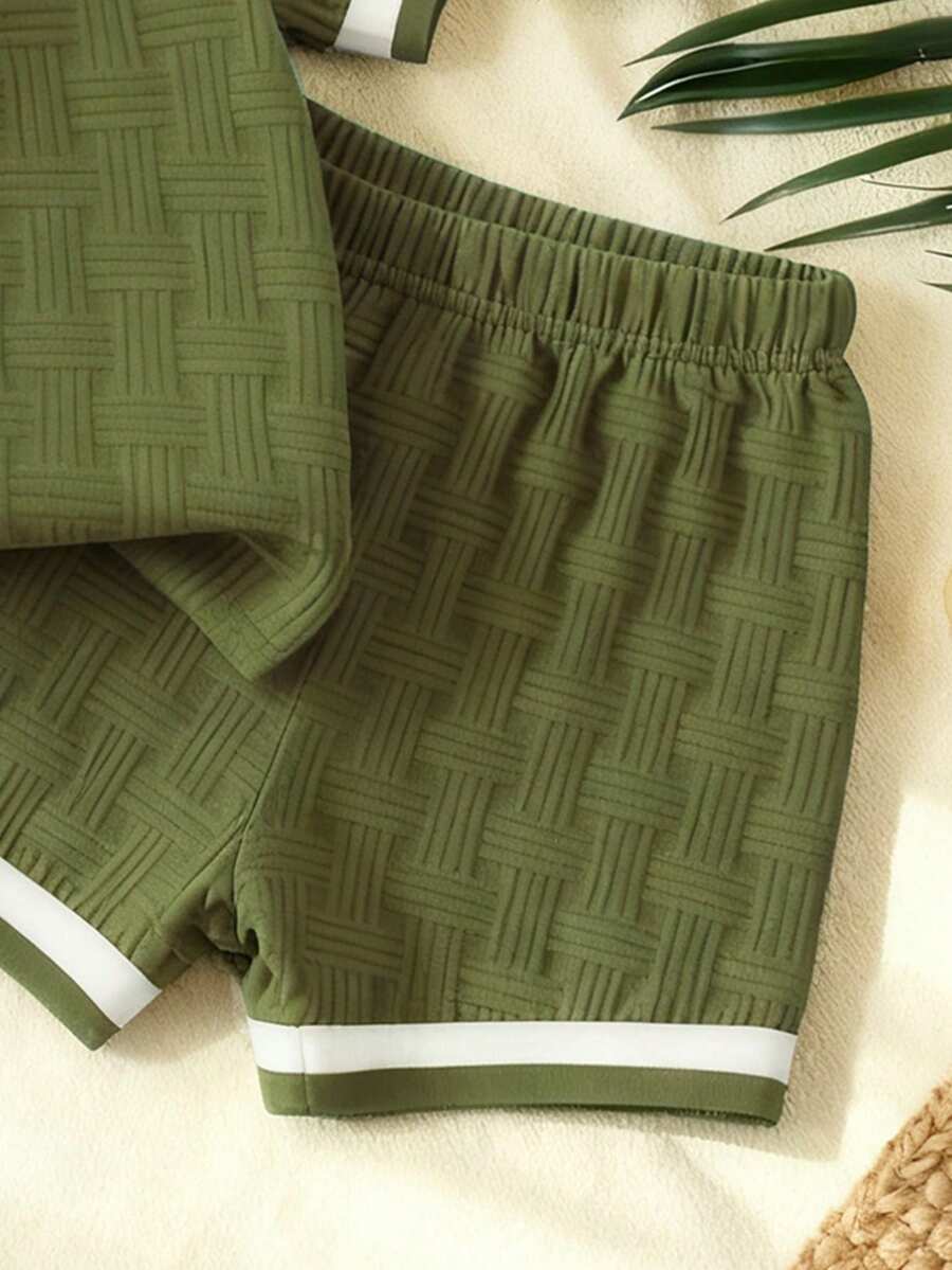 Stylish Baby Boy Solid Color Jacquard Top and Matching Shorts Summer Set
