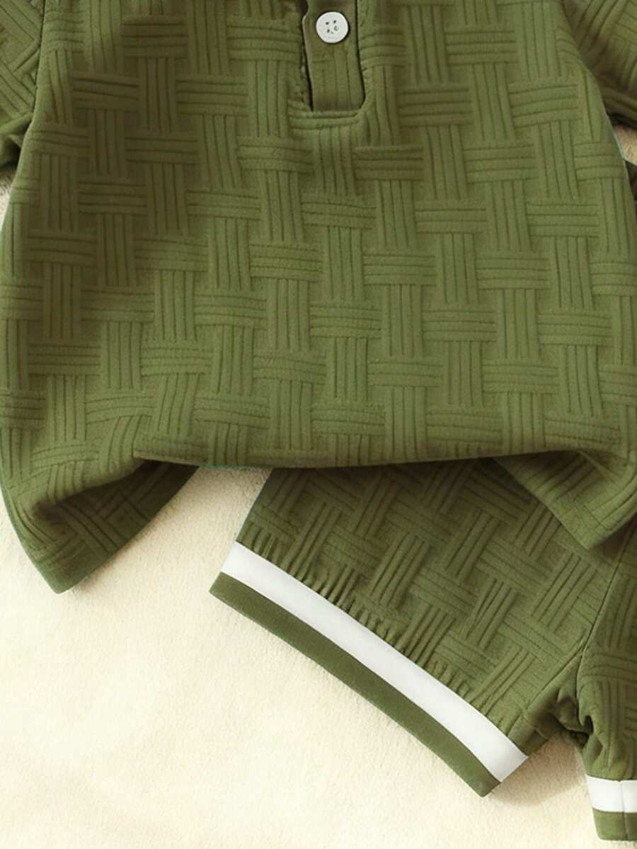 Stylish Baby Boy Solid Color Jacquard Top and Matching Shorts Summer Set
