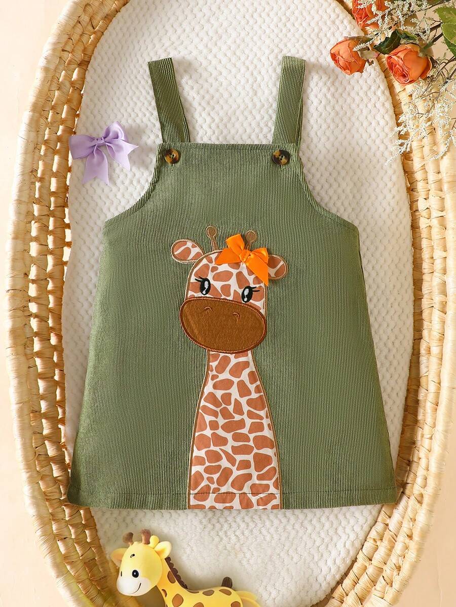 Spring Autumn Suspender Dress - Cute Casual Embroidered Deer Outfit for Baby Girls