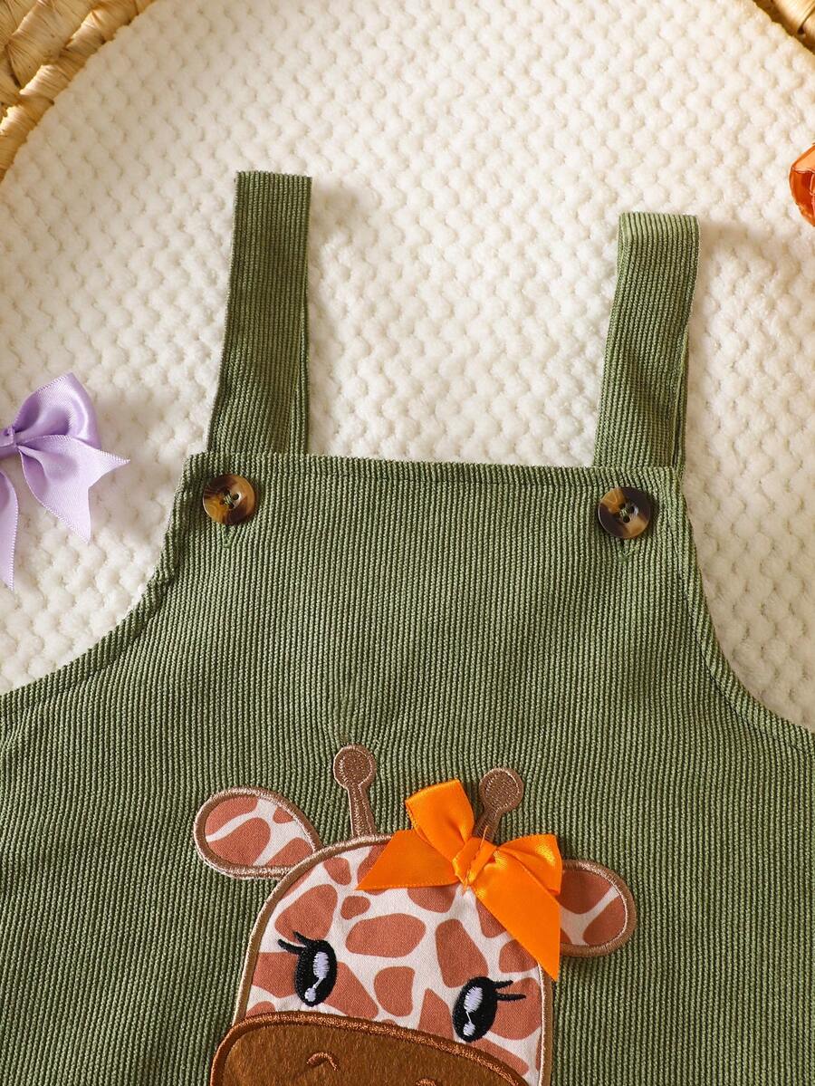 Spring Autumn Suspender Dress - Cute Casual Embroidered Deer Outfit for Baby Girls
