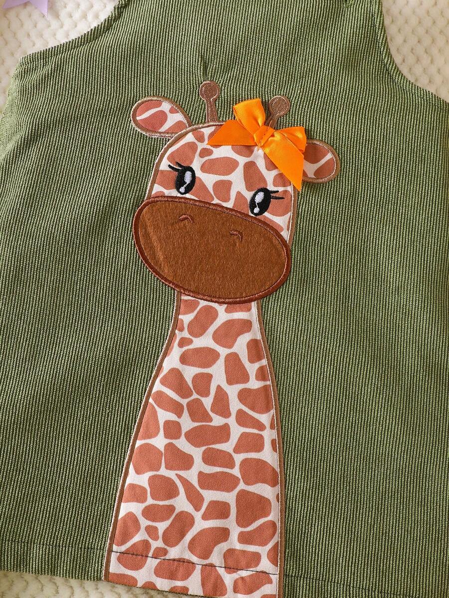 Spring Autumn Suspender Dress - Cute Casual Embroidered Deer Outfit for Baby Girls
