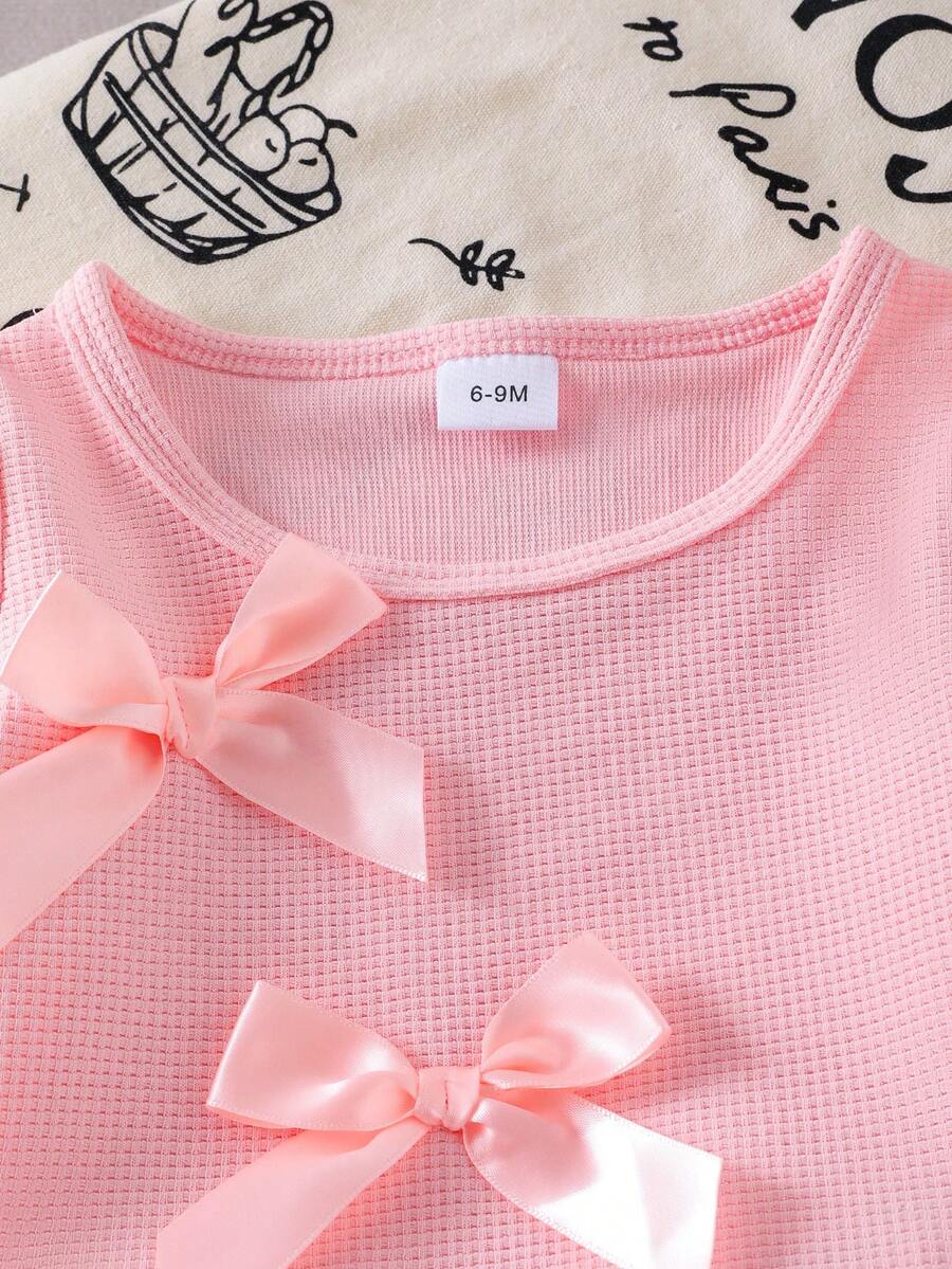 Frayed Hem Flare Denim Pants & 3D Bow Top Set for Toddler Girls