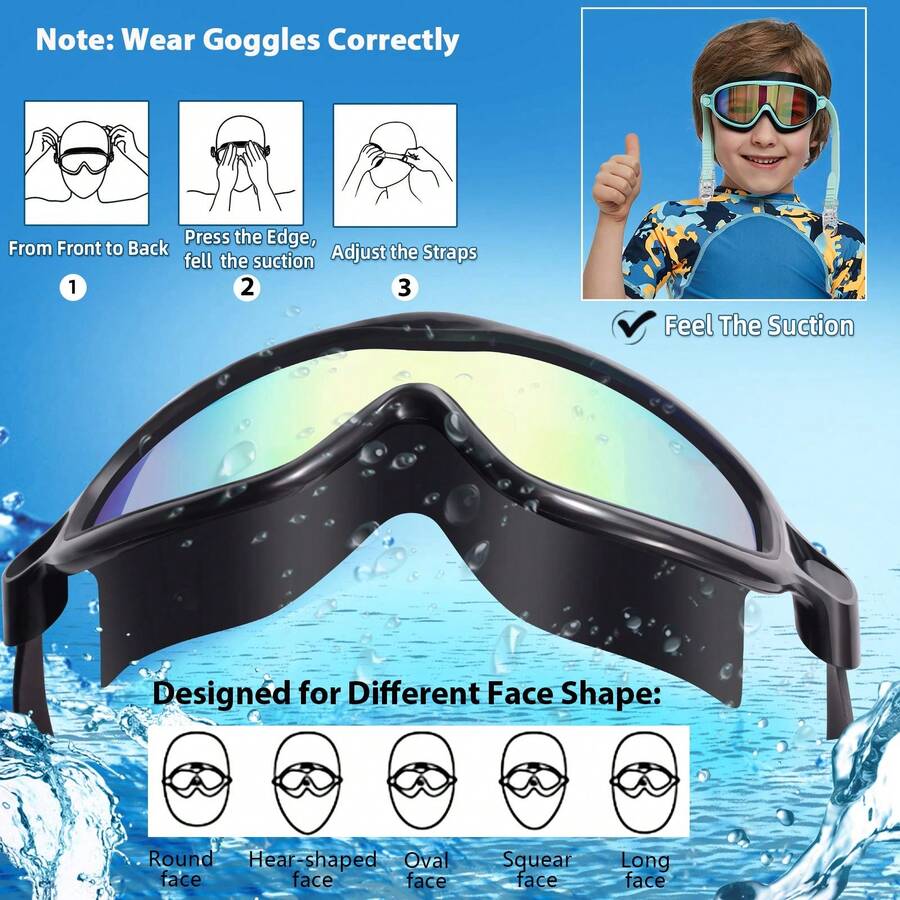 2 Pack Kids Swim Goggles Anti Fog UV Protection Wide View Swimming Glasses for Boys and Girls Ages 3-15