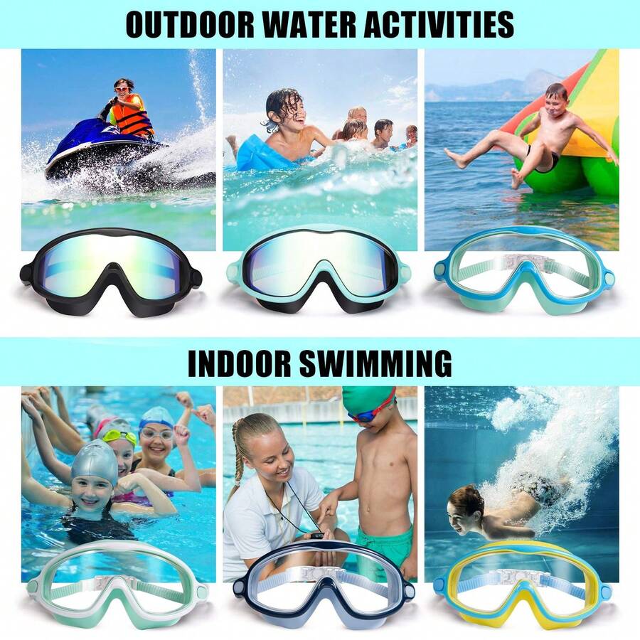 2 Pack Kids Swim Goggles Anti Fog UV Protection Wide View Swimming Glasses for Boys and Girls Ages 3-15