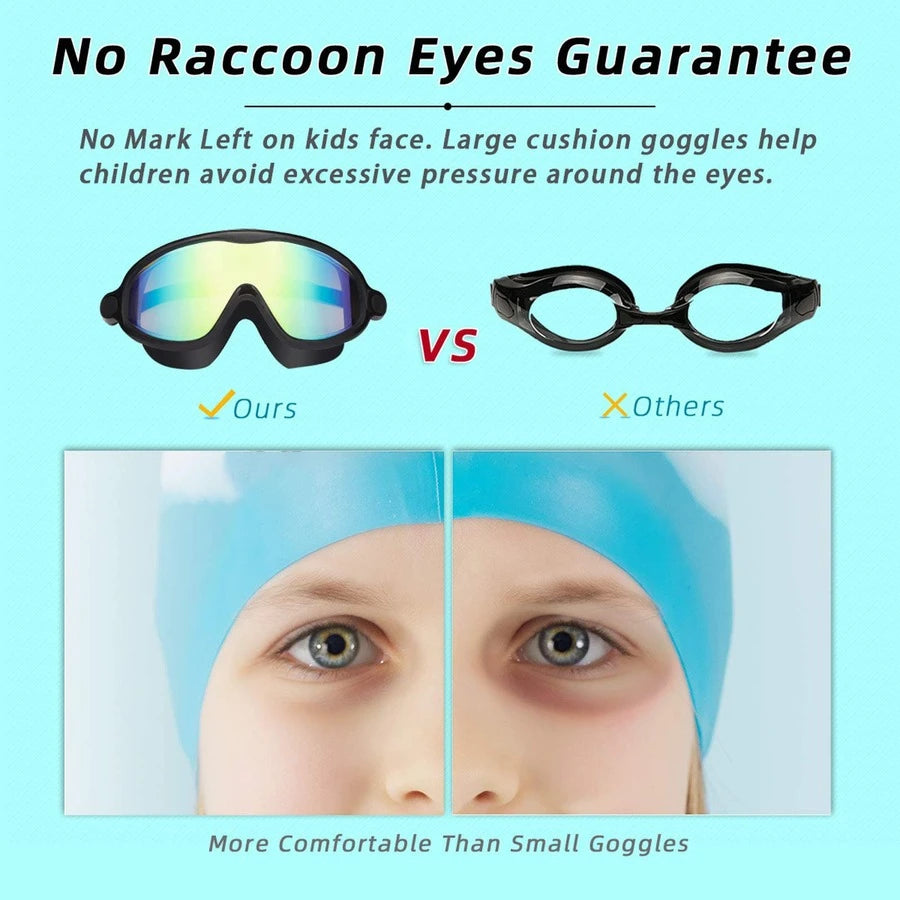 2 Pack Kids Swim Goggles Anti Fog UV Protection Wide View Swimming Glasses for Boys and Girls Ages 3-15
