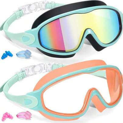 2 Pack Kids Swim Goggles Anti Fog UV Protection Wide View Swimming Glasses for Boys and Girls Ages 3-15