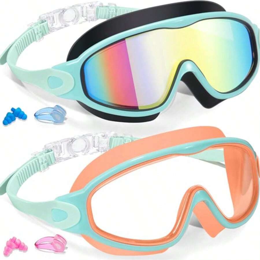 2 Pack Kids Swim Goggles Anti Fog UV Protection Wide View Swimming Glasses for Boys and Girls Ages 3-15