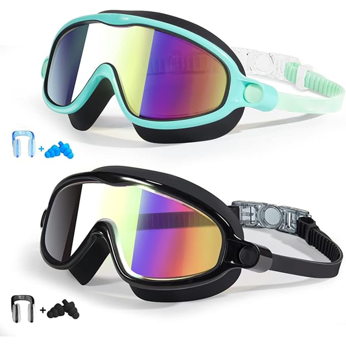 2 Pack Kids Swim Goggles Anti Fog UV Protection Wide View Swimming Glasses for Boys and Girls Ages 3-15