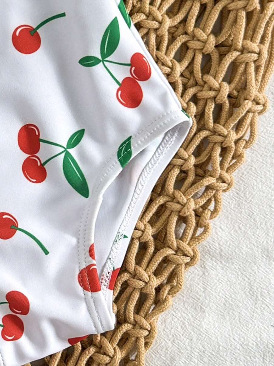 Baby Cherry Print Ruffle One-Piece Swimsuit for Vacation and Summer Play