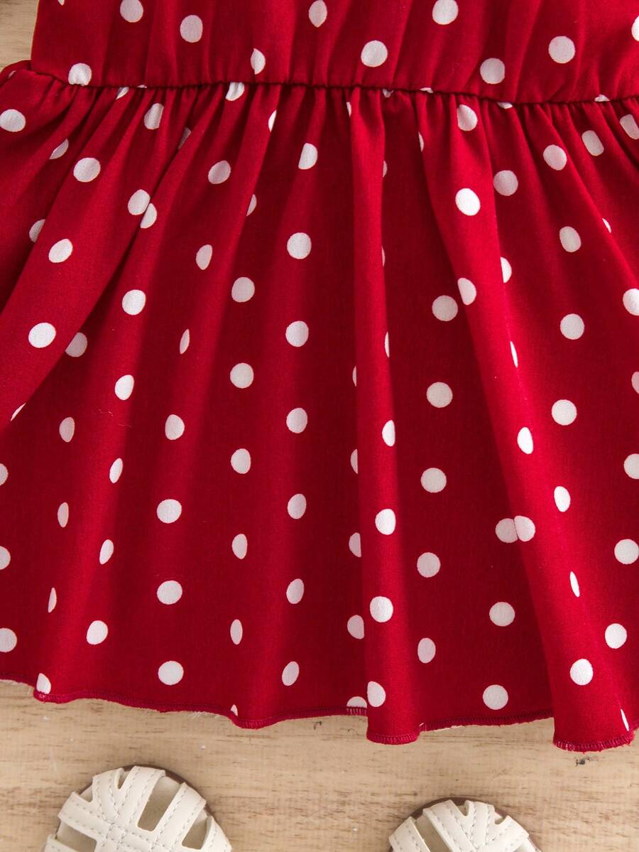 Newborn Baby Girl Red Polka Dot Flutter Sleeve Dress - Cute Vacation Style