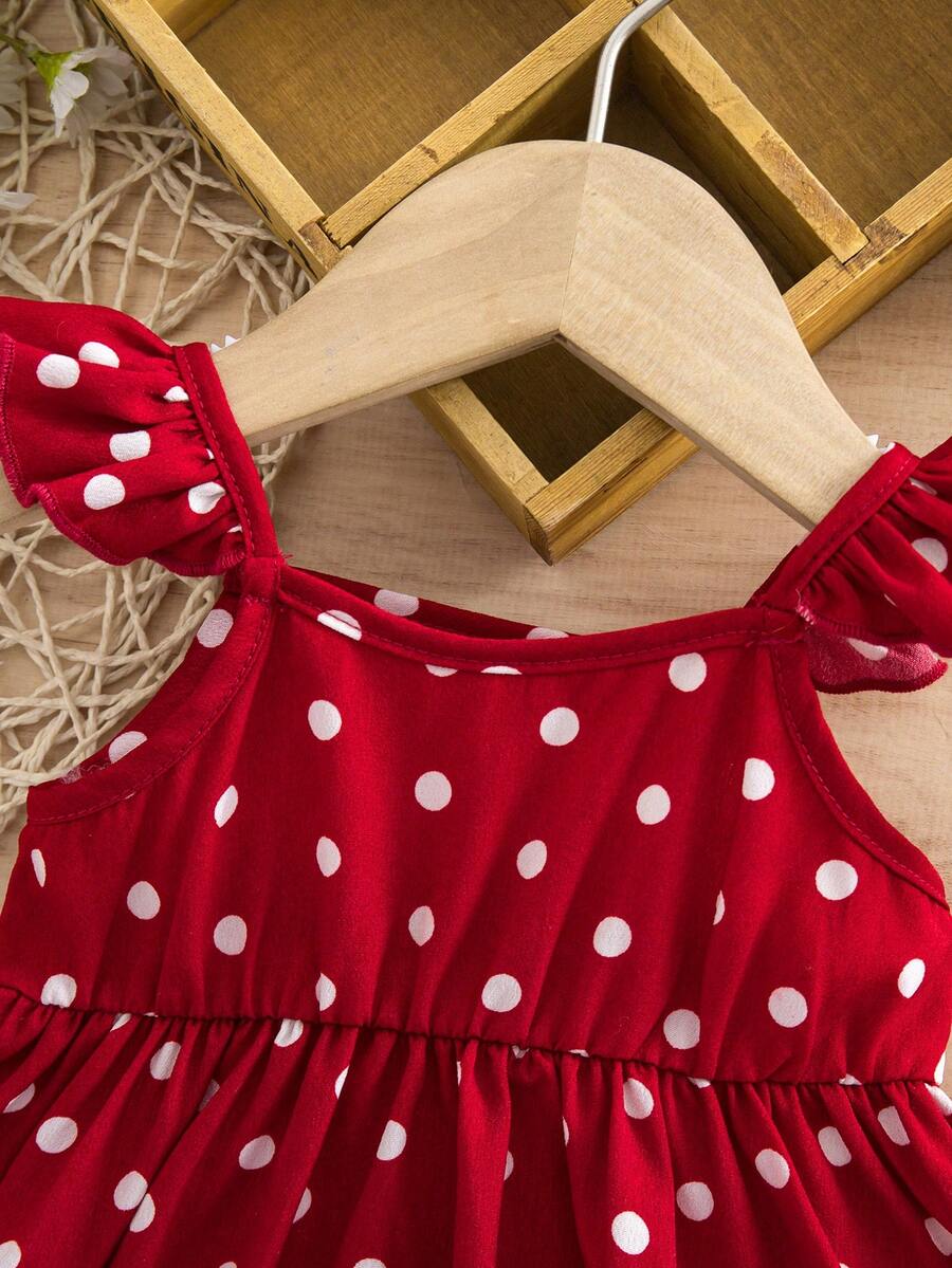 Newborn Baby Girl Red Polka Dot Flutter Sleeve Dress - Cute Vacation Style