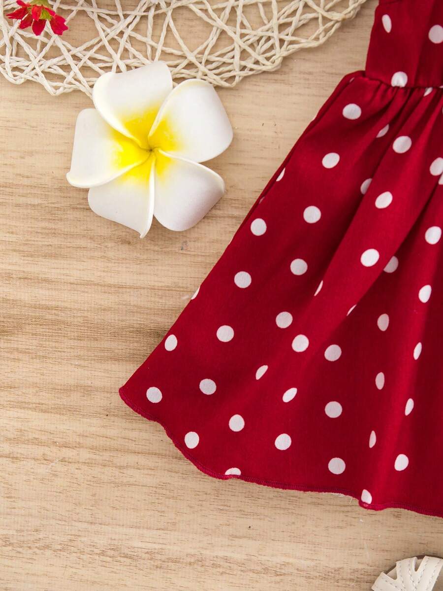 Newborn Baby Girl Red Polka Dot Flutter Sleeve Dress - Cute Vacation Style