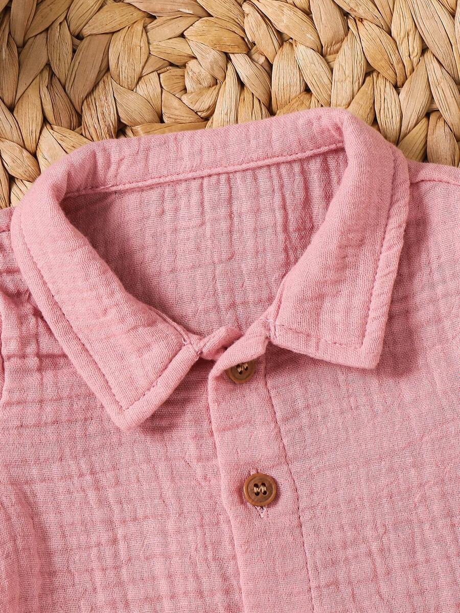 Baby Boy 2pcs Knit Jacquard Summer Set - Short Sleeve Shirt & Elastic Shorts