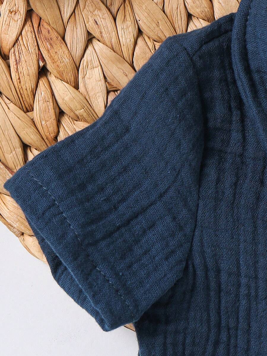 Baby Boy 2pcs Knit Jacquard Summer Set - Short Sleeve Shirt & Elastic Shorts