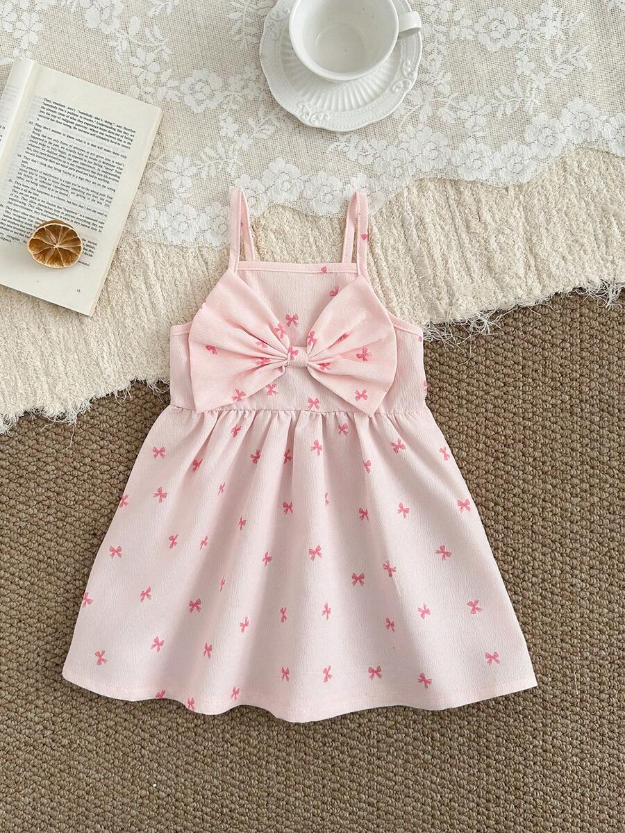 Toddler Girl 1-Piece Sleeveless Dress with Bow Decor for Summer