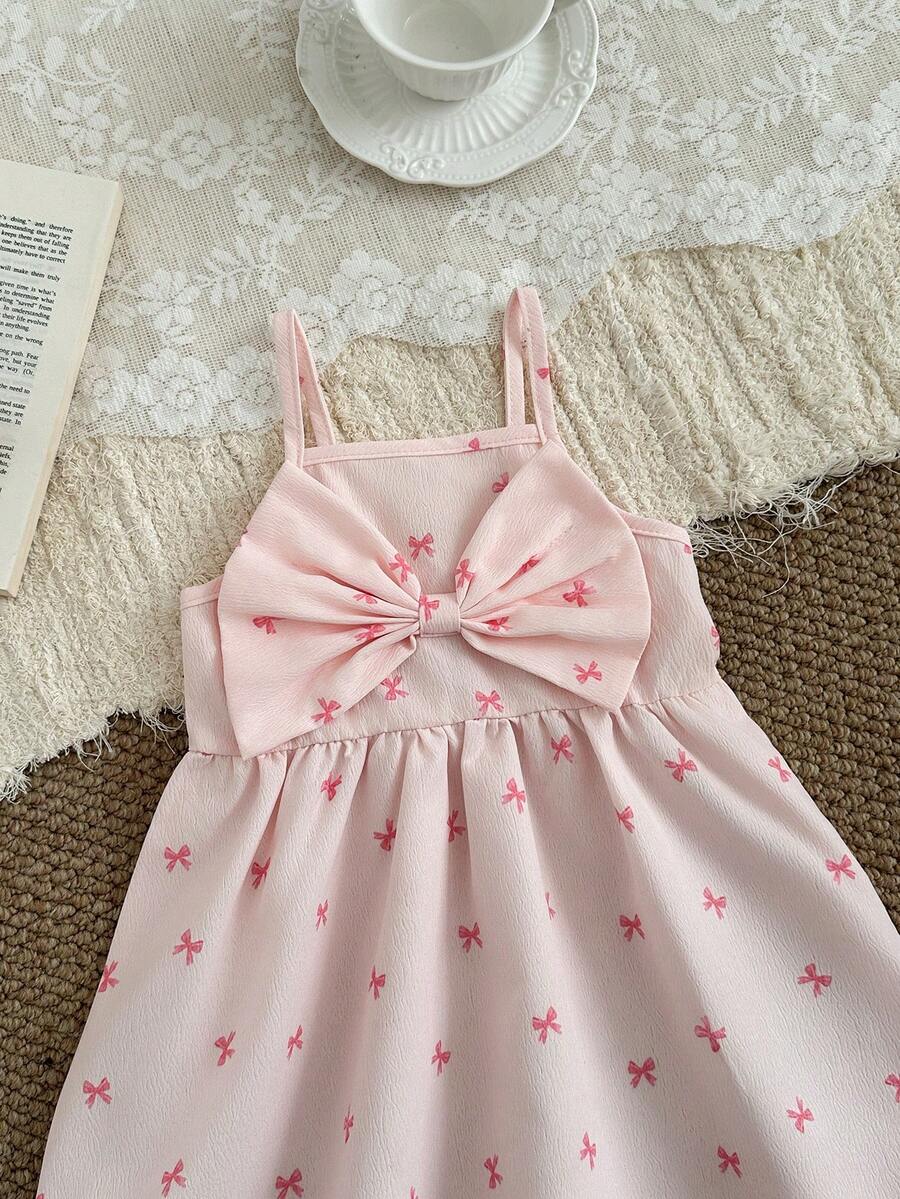 Toddler Girl 1-Piece Sleeveless Dress with Bow Decor for Summer