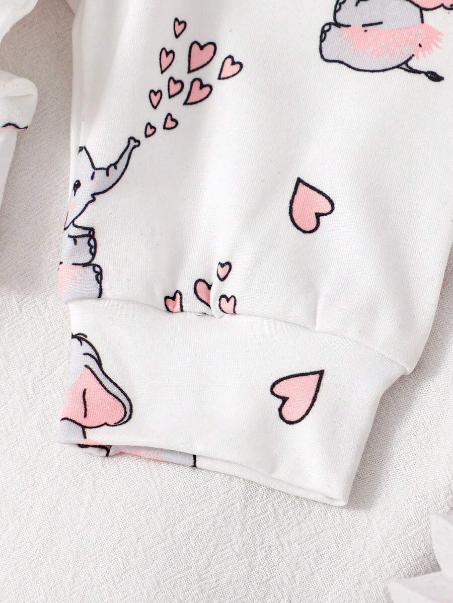 Elephant Print Bodysuit Pants Hat Gloves and Bib Set for Cute Daily Wear