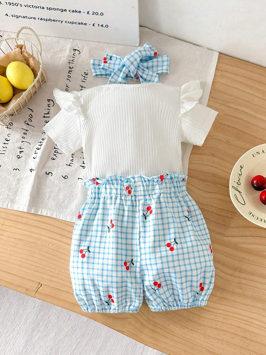 Cute Kids 3-Piece Casual Outfit Set For Toddlers – Embroidery Bodysuit, Soft Pants & Matching Bow Headband