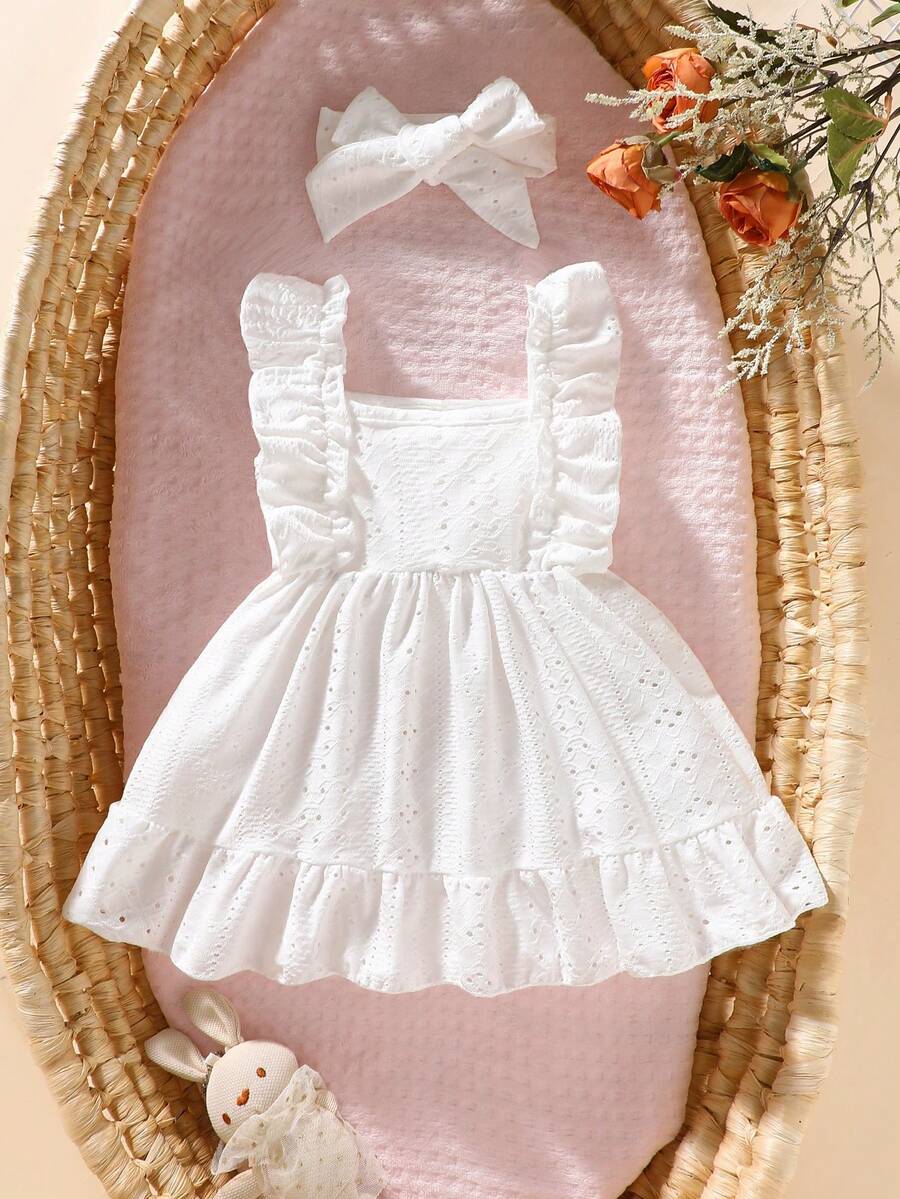 2PCS Baby Strawberry Plaid Dress and Bow Headband Set for Cute Spring and Summer Outings