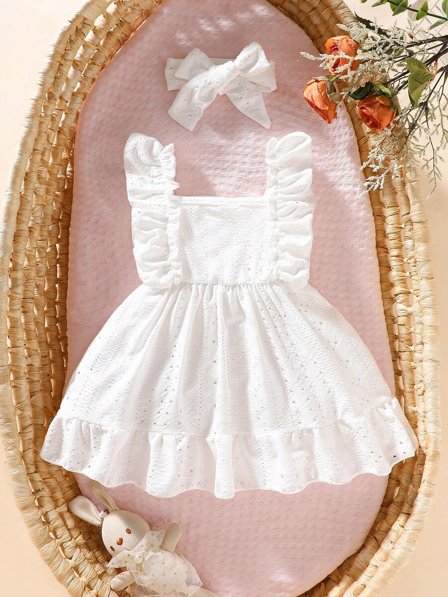 2PCS Baby Strawberry Plaid Dress and Bow Headband Set for Cute Spring and Summer Outings