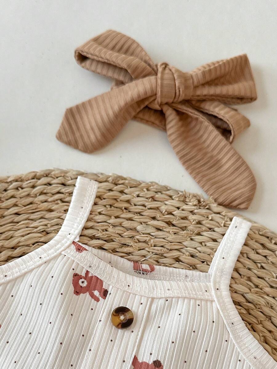 Baby Girl Heart Print Camisole Top and Shorts Set for Cute Summer Daily Wear