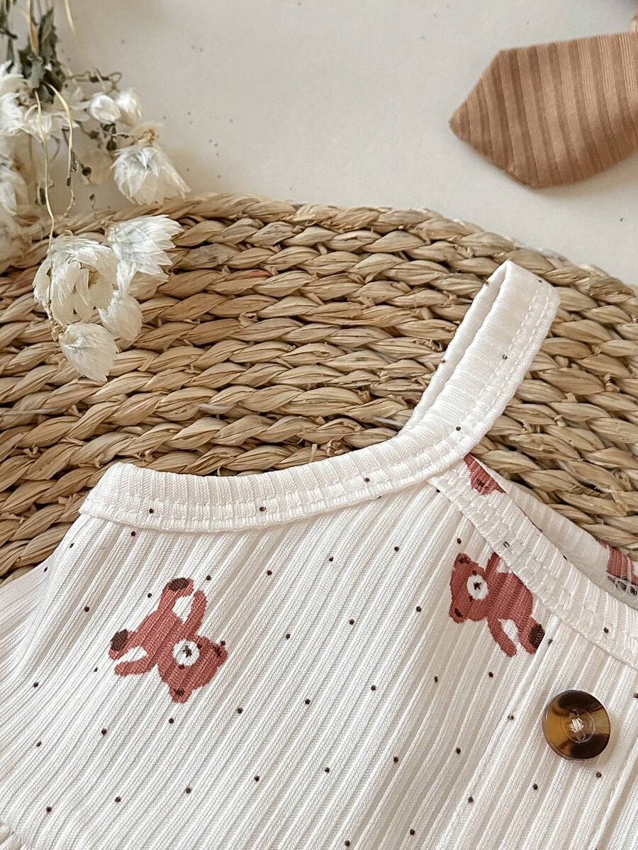 2PCS Baby Heart Print Rib Knit Top and Shorts Set for Cute Summer Daily Wear